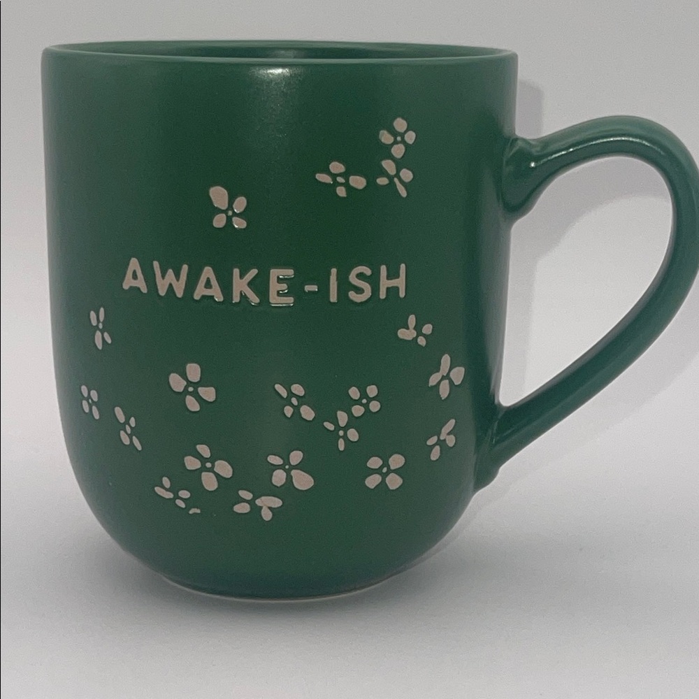 Awake-ish Green Ceramic Coffee Mug Floral Botanical Cottagecore